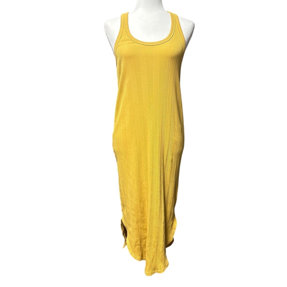 Aerie Ribbed Racerback‎ Midi Dress Mustard Yellow Cotton Stretch Size Small